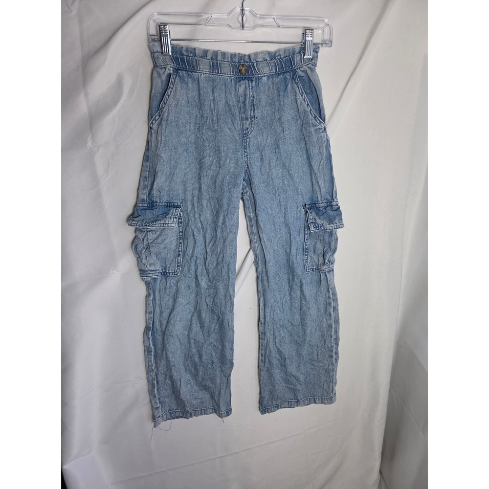 Cat & Jack Cargo Jeans Girls Blue Light Wash Relaxed Mid Rise Straight Leg
